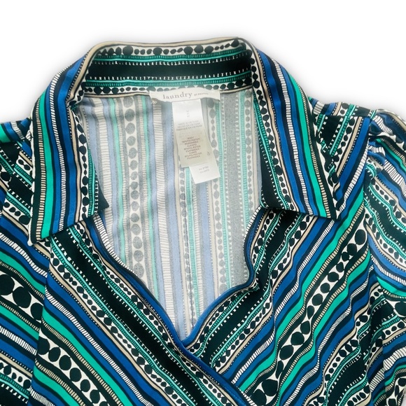 Laundry by Design Green/Black/Blue Geometric Print Wrap Dress Sz M Casual Sleek - Picture 4 of 9